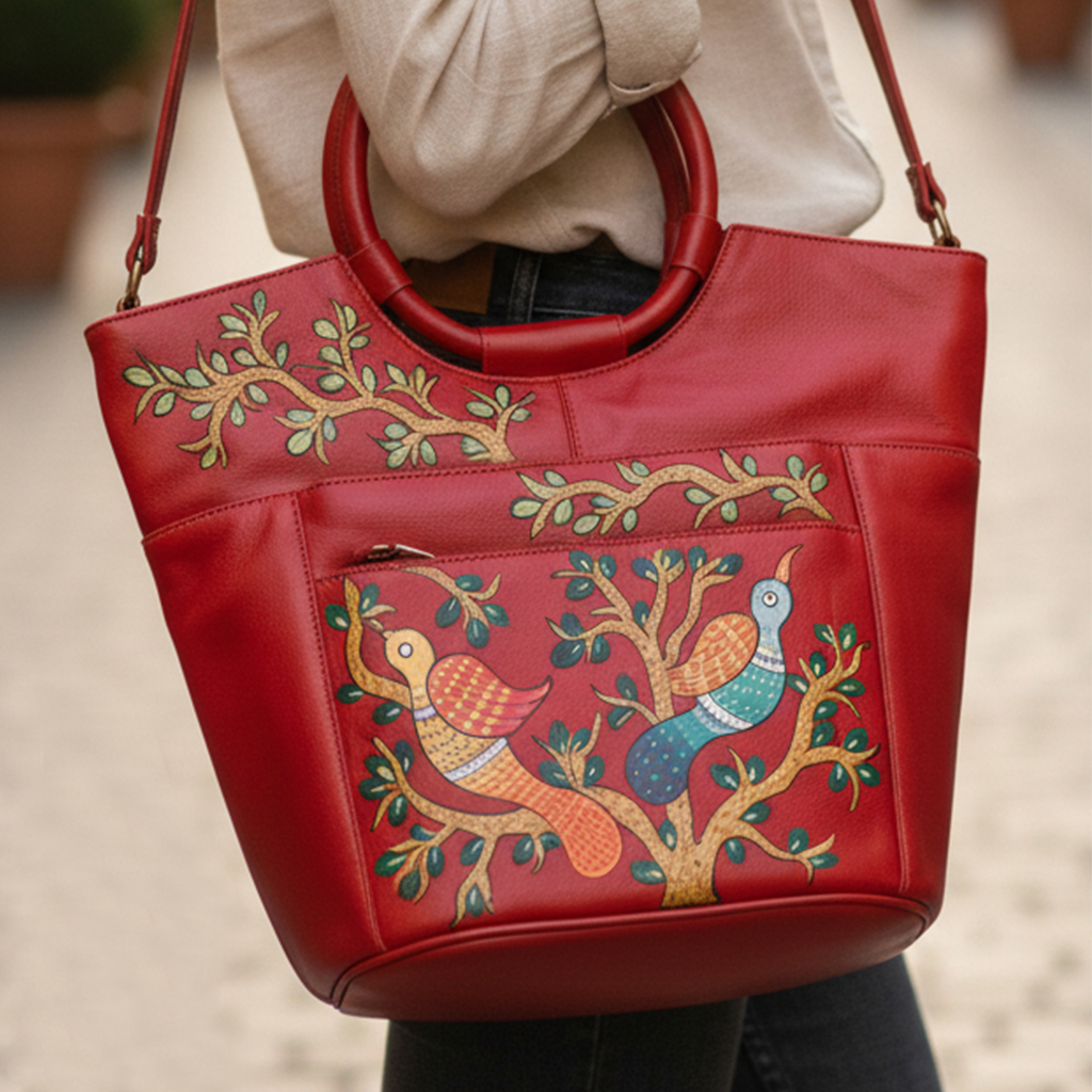 the artisan rickshaw painted leather tote: a work of art to carry the artisan rickshaw painted leather tote: a work of art to carry